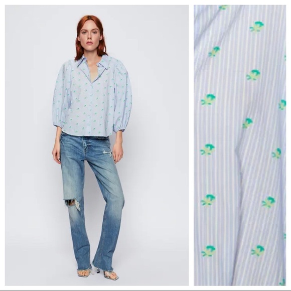 NWT Zara Striped Printed Button Down Shirt Size XS - Picture 1 of 9